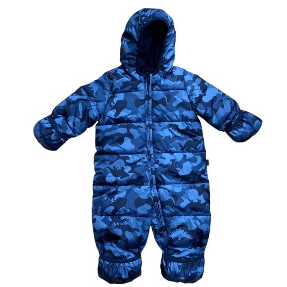 Baby Gap Dinosaur Print ColdControl Max One-Piece Quilted Snowsuit Blue 6-12 mos - Picture 1 of 16